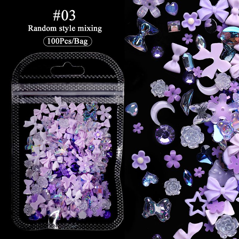 100PCS Nail accessories 3d Nail Charm Resin Love Bow Pentagram Nail Accessories Mixed Pink White resin Hollow Pearl for manicure Nail Tools