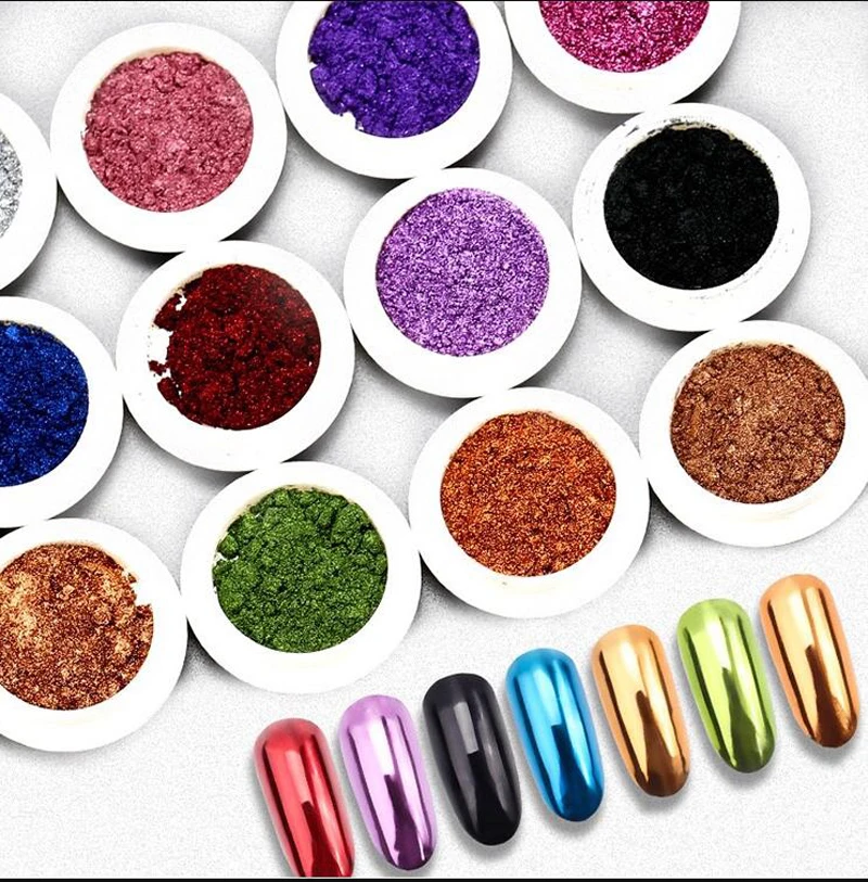 1PCS Nail Mirror Chrome Shimmer Glitter Holographic Colorful Dust Metallic Effect Pigment Powder ForUV Gel Polish Nail Art Decoration