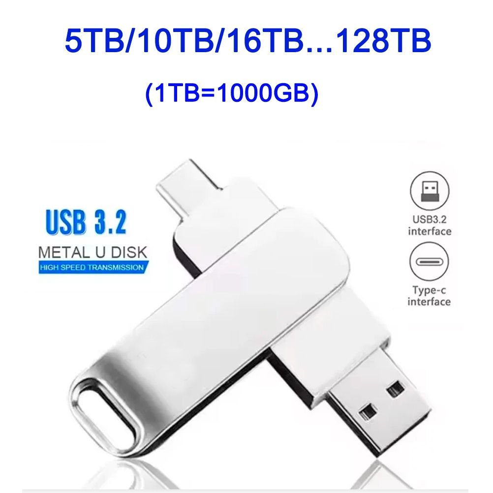 2in1 OTG 5TB 8TB 10TB 16TB 20TB 30TB 32TB 64TB 128TB USB3.2 Flash Drive Disk Metal Pen Drive Stick U Disk Flashdisk Pendrive USB+Type-C