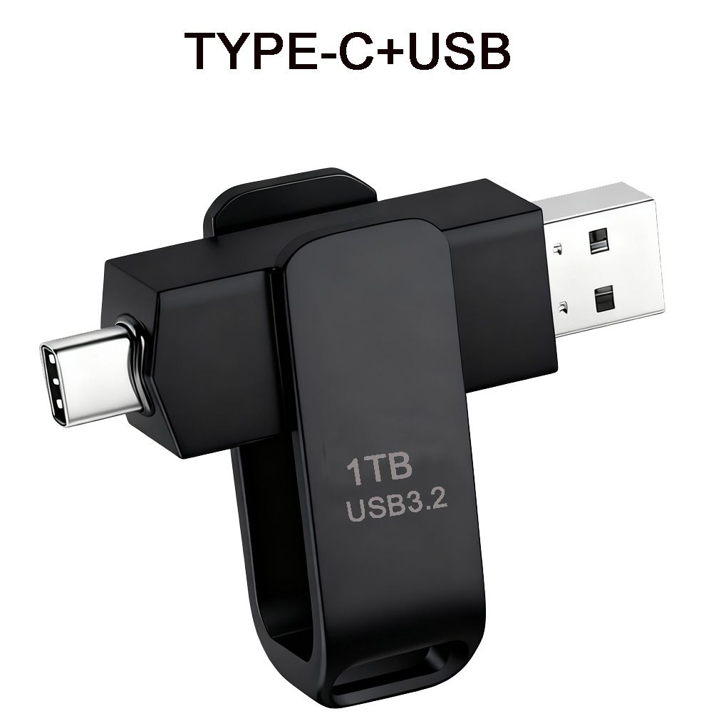 2in1 OTG 1TB USB3.2 Flash Drive Disk Metal Pen Drive Stick U Disk Flashdisk Pendrive USB+Type-C 1T Black