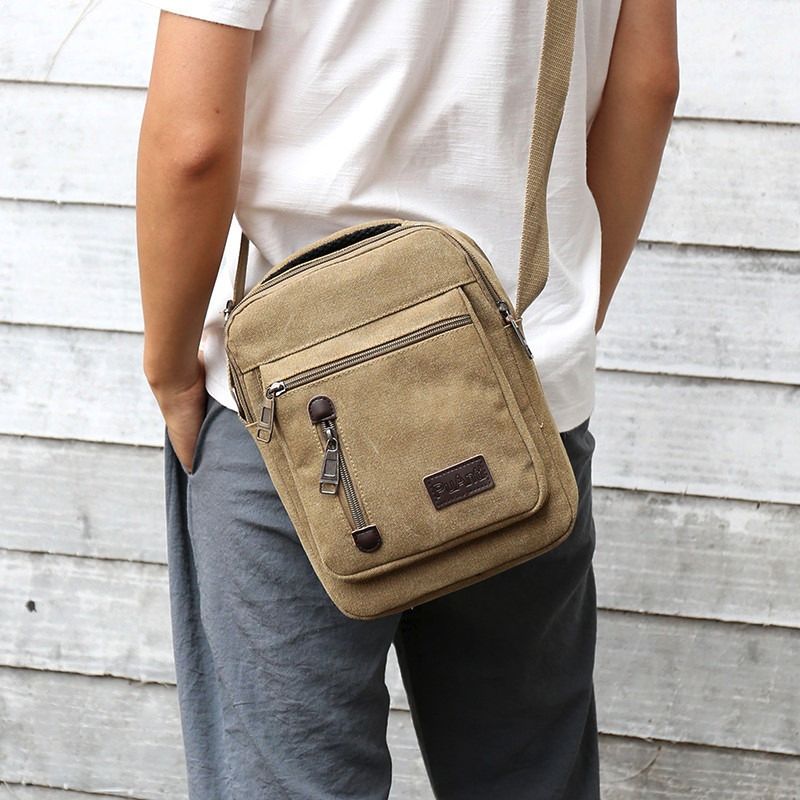 Canvas men's bag new casual shoulder bag lightweight and simple multi-layer men's handbag retro travel crossbody bag trendy