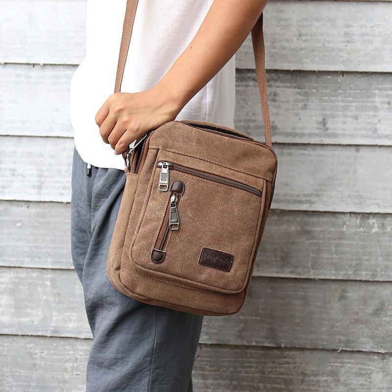 Canvas men's bag new casual shoulder bag lightweight and simple multi-layer men's handbag retro travel crossbody bag trendy