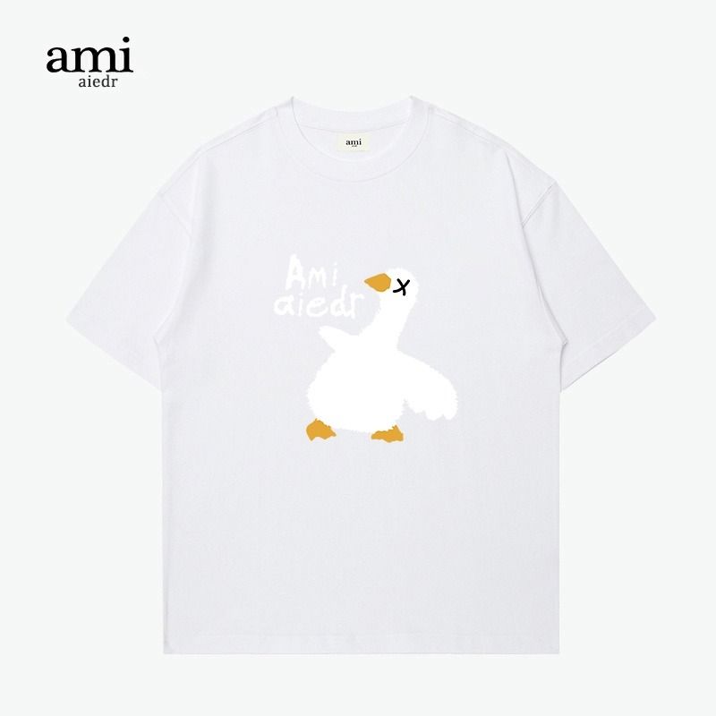 Trendy Ami aiedr white goose print cotton short-sleeved casual T-shirt, loose and versatile top unisex