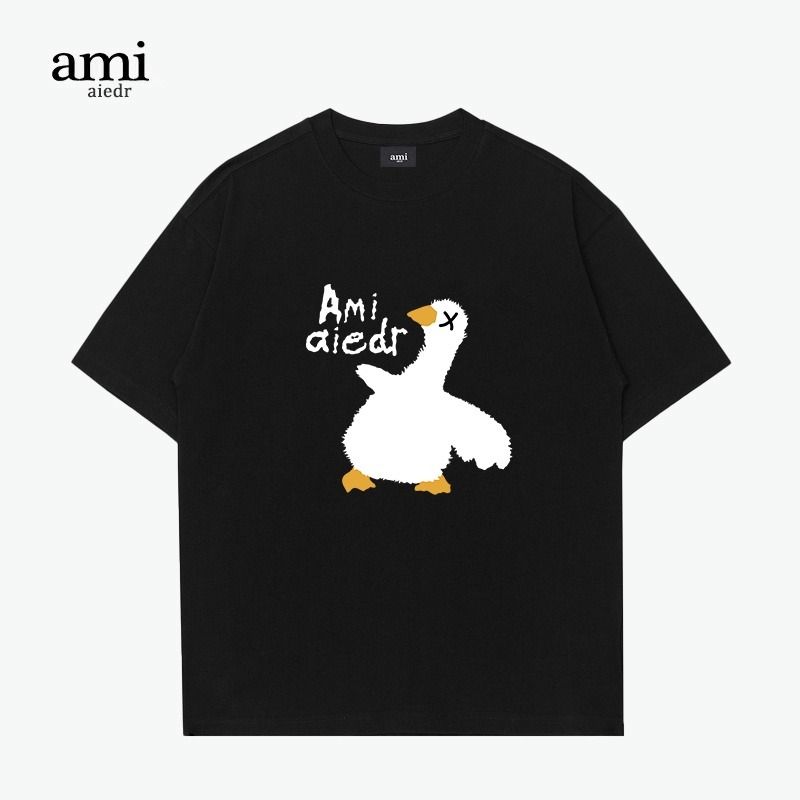 Trendy Ami aiedr white goose print cotton short-sleeved casual T-shirt, loose and versatile top unisex