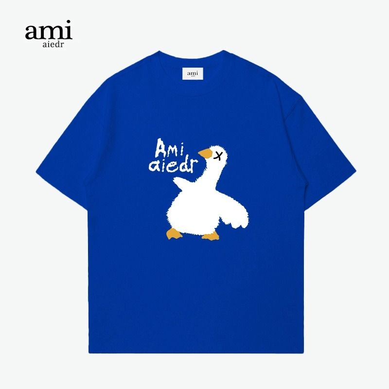 Trendy Ami aiedr white goose print cotton short-sleeved casual T-shirt, loose and versatile top unisex