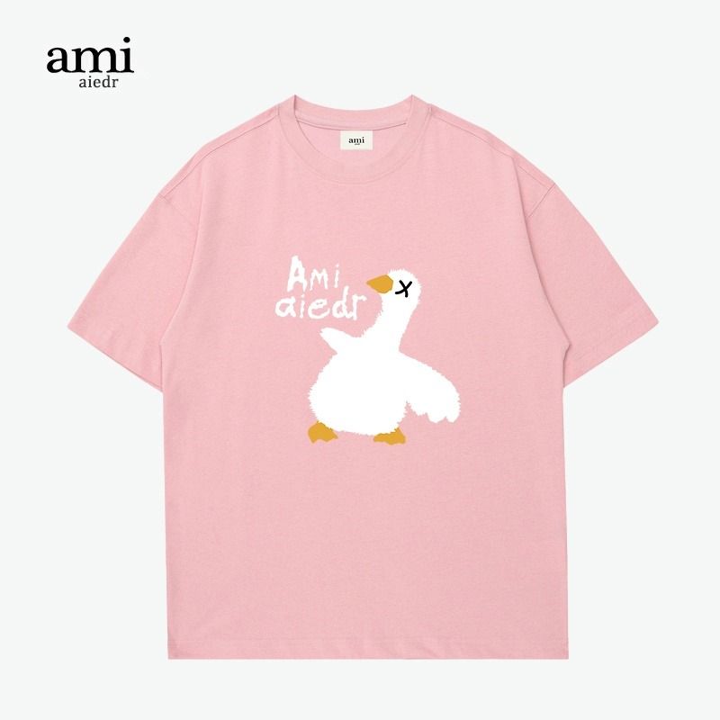 Trendy Ami aiedr white goose print cotton short-sleeved casual T-shirt, loose and versatile top unisex