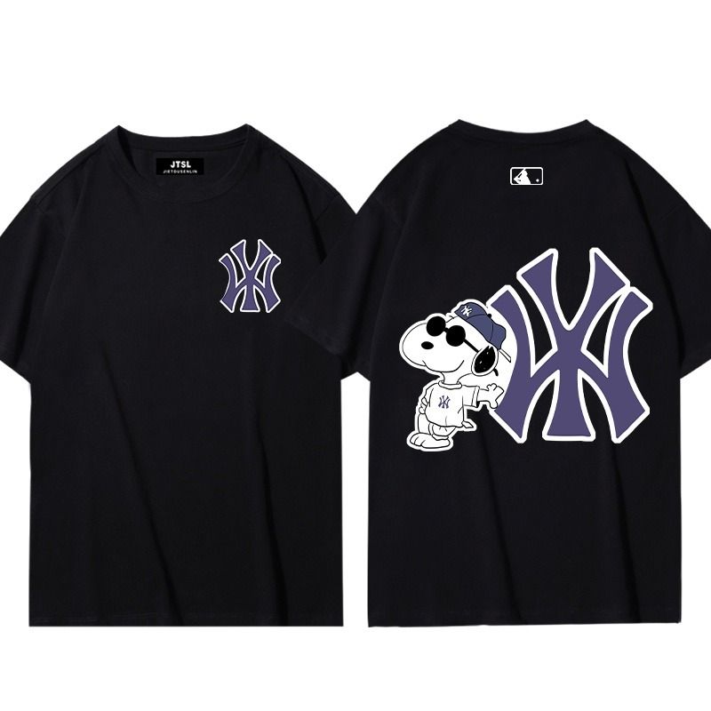 MBL Cartoon Print Short-sleeved T-shirt Men and Women Couples Round Neck Spring and Summer Graffiti Sports Tops High Street Cotton