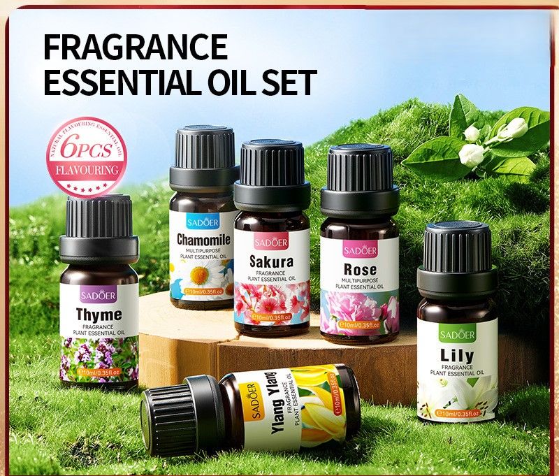 Fragrance Essential Oil Set,10ml*6pcs (Rose, Thyme, Chamomile, Lily, Ylang-Ylang, Sakura.