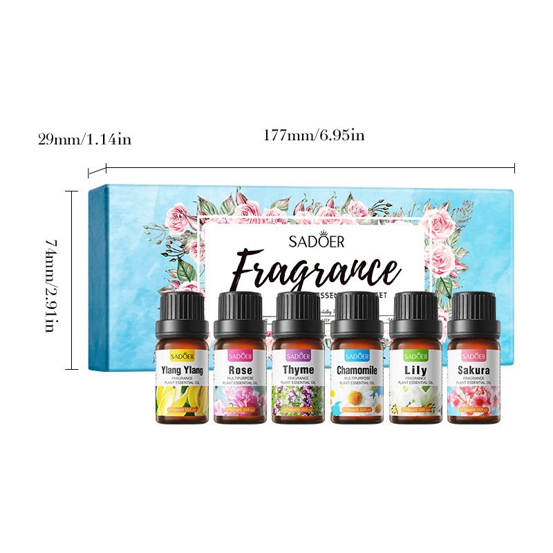 Fragrance Essential Oil Set,10ml*6pcs (Rose, Thyme, Chamomile, Lily, Ylang-Ylang, Sakura.