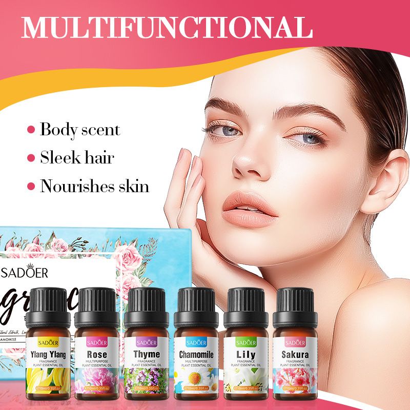 Fragrance Essential Oil Set,10ml*6pcs (Rose, Thyme, Chamomile, Lily, Ylang-Ylang, Sakura.