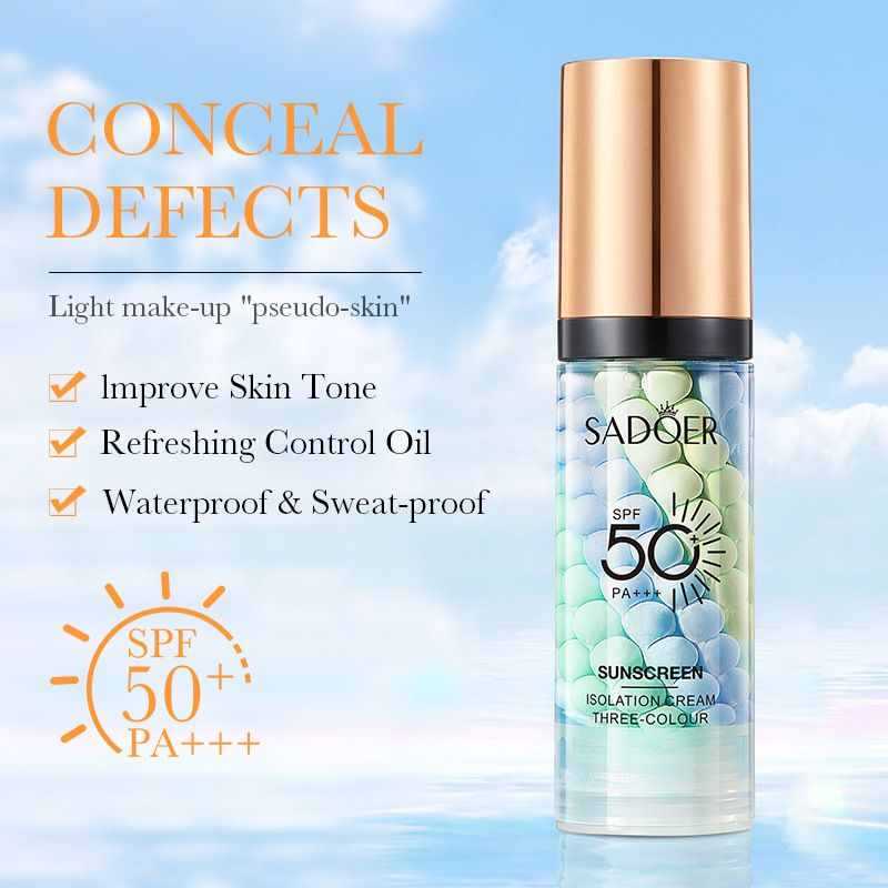 Three-Color Isolation/Concealer Sunscreen-SPF50,PA+++- Lightweight, Non-Greasy UV Protection Lotion