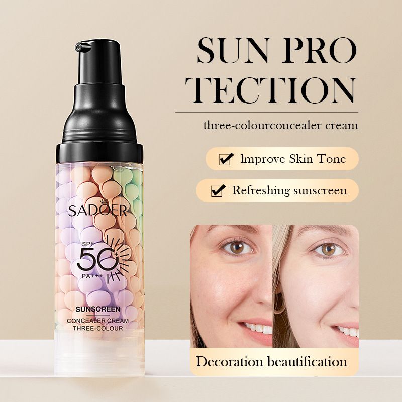 Three-Color Isolation/Concealer Sunscreen-SPF50,PA+++- Lightweight, Non-Greasy UV Protection Lotion