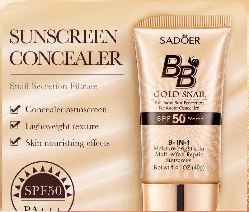 Golden Snail Sunscreen BB Cream – Foundation, Color Correcting, Concealing, Hydrating, and Moisturizing Primer