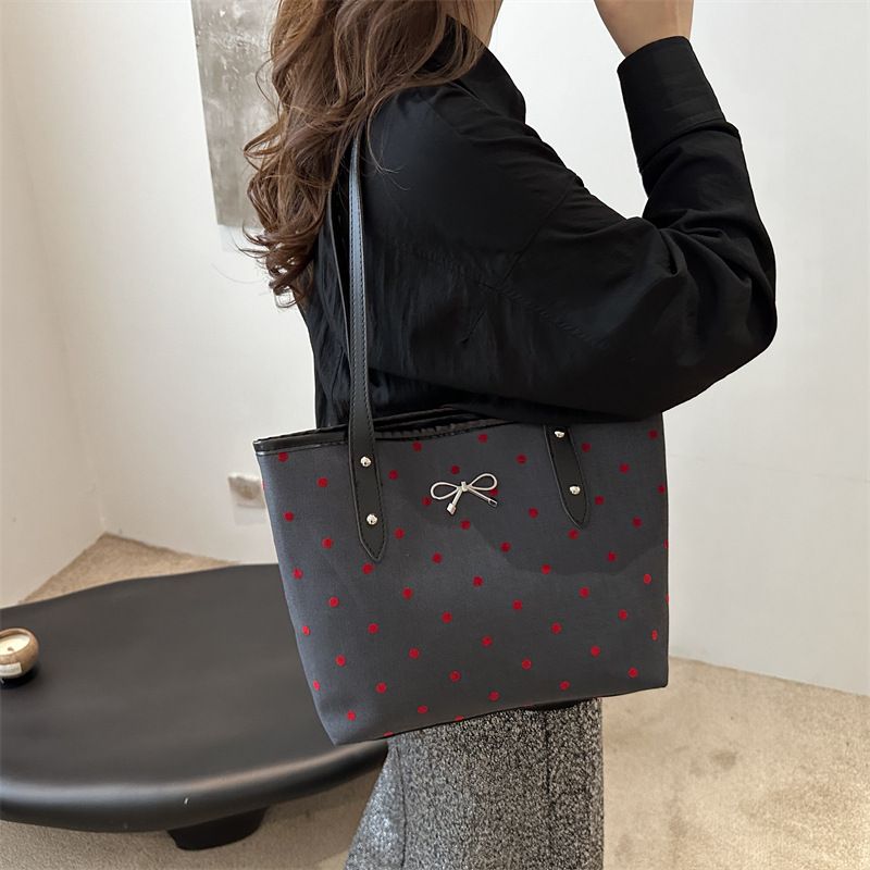 Polka Dot Print Bow Tote Bag for Women 2024 – Trendy, Stylish, Large-Capacity Casual Shoulder and Handbag