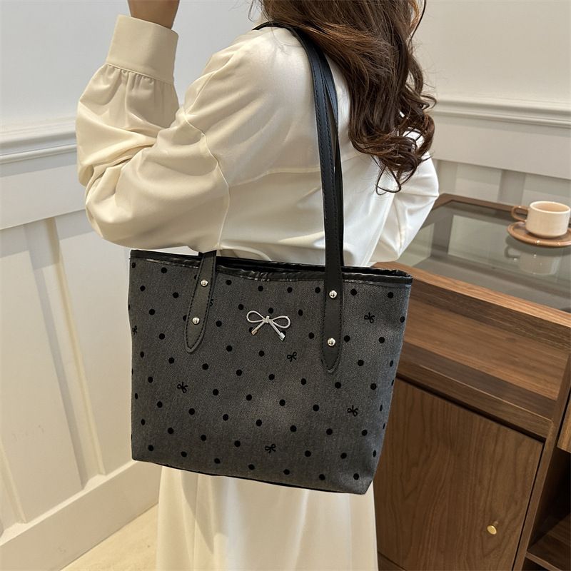 Polka Dot Print Bow Tote Bag for Women 2024 – Trendy, Stylish, Large-Capacity Casual Shoulder and Handbag