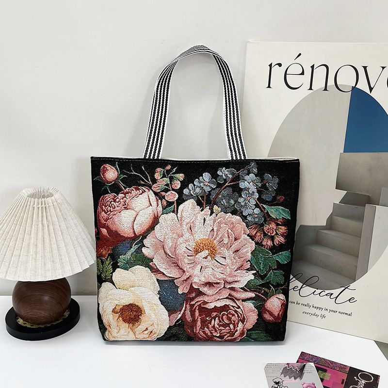 New Fall Collection Bag – Ethnic Style 3D Embroidered Butterfly Canvas Bag for Women, Embroidery Craft Large Tote Bag