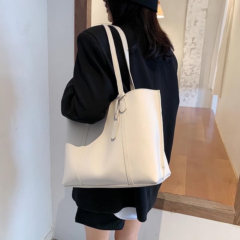 Large-Capacity Women's Bag – New Trendy Influencer Casual Tote Bag, Simple Ins Style Solid Color Shoulder Bag
