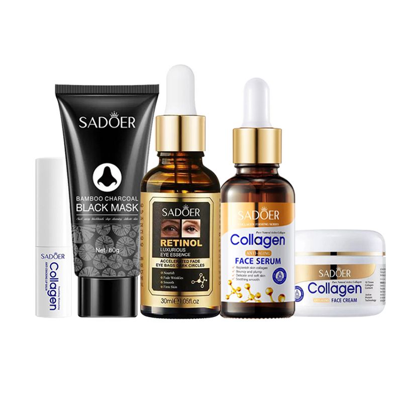 5 in 1, Collagen Serum + Retinol Serum Eye Essence + Collagen Cream +Eye Cream+Black Head Peeling Mask  Anti Aging, Face Moisturizer, Anti Wrinkles anti Eye Puffiness, Fade Eye Dark Circles