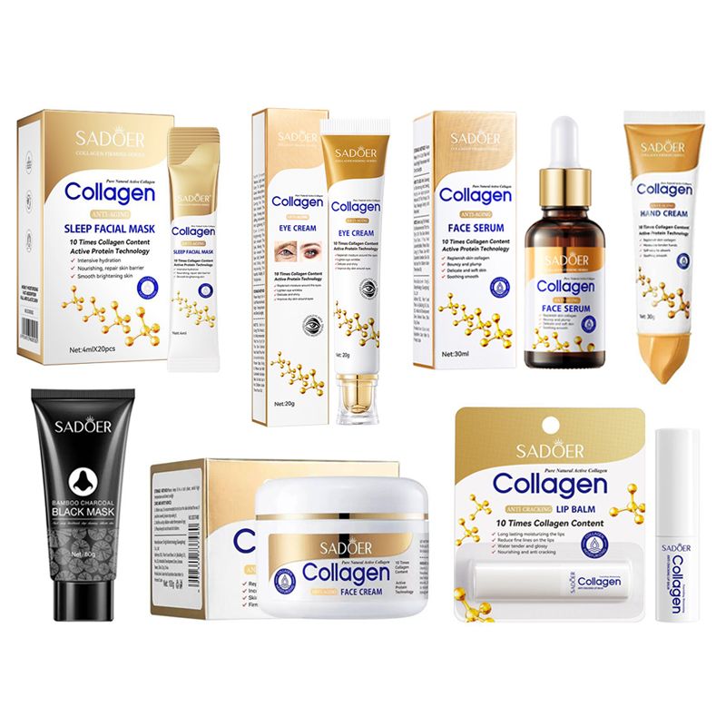 SADOER 26Pcs Skin Care Set Collagen Serum + Collagen Cream +Eye Cream+Black Head Peeling Mask +20Pcs Masks +Lipstick+Hand Cream