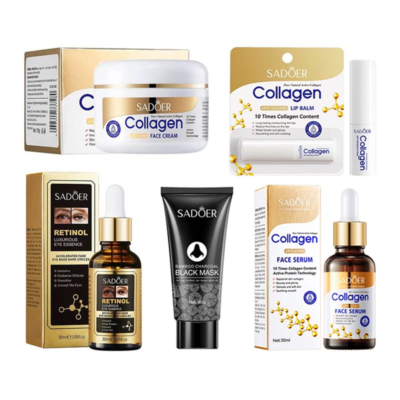 5 in 1, Collagen Serum + Retinol Serum Eye Essence + Collagen Cream +Eye Cream+Black Head Peeling Mask  Anti Aging, Face Moisturizer, Anti Wrinkles anti Eye Puffiness, Fade Eye Dark Circles