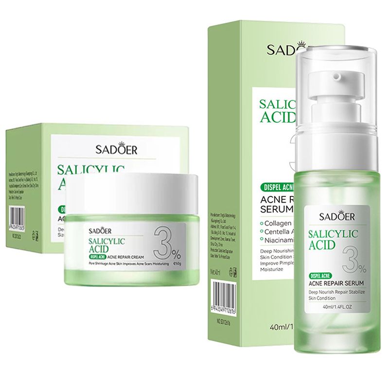 SADOER 2 in 1 Set, Acne Repair Serum + Cream  Acid Collagen Peptide and Niacinamide, Centella Asiatica and Niacinamide, Can add Vitamin C,Remove Acne, Moisturize