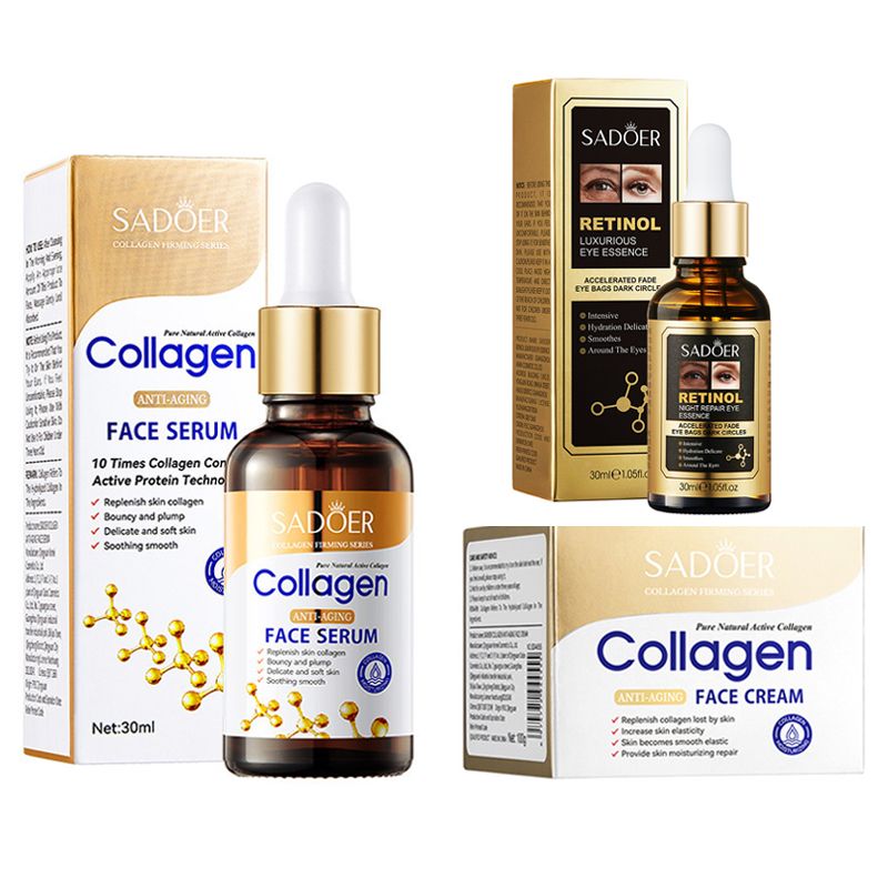 SADOER 3 in 1 Collagen Serum + Retinol Serum Eye Essence + Collagen Cream , Anti Aging, Face Moisturizer, Anti Wrinkles anti Eye Puffiness, Fade Eye Dark Circles and Eye Bags
