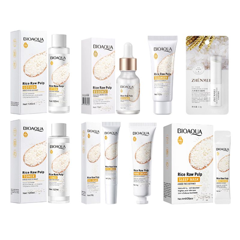 SADOER 27Pcs  Rice Raw Pulp Skin Care Sets & Kits Facial Cleanser + Moisturizing lotion + Face Essence +Face  Toner +Eye Cream +  Masks +Lipstick + Hand Cream