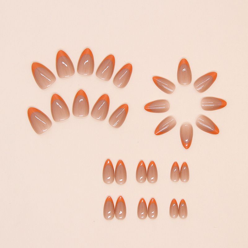 French orange false nails wearable removable nail art pieces European and American nail pieces short almond nail patches