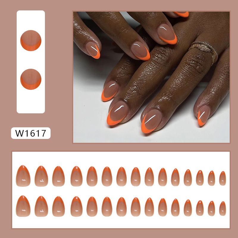 French orange false nails wearable removable nail art pieces European and American nail pieces short almond nail patches
