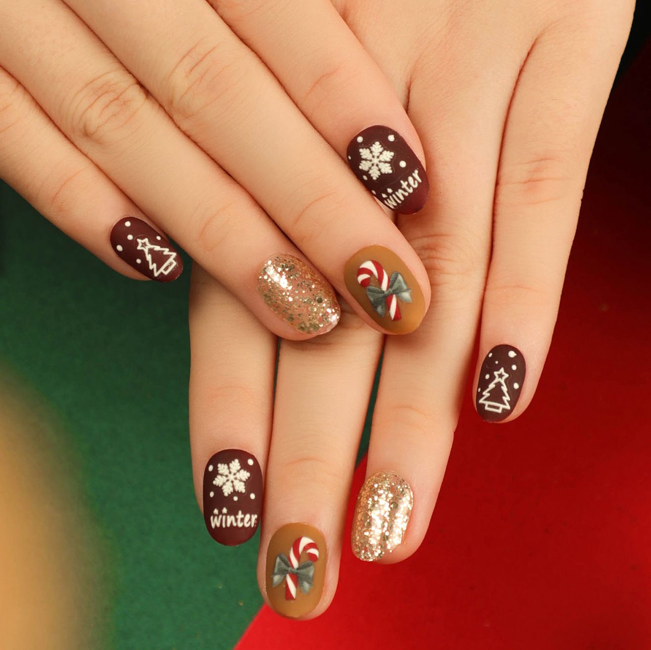 Christmas 24pcs/set False nails stickers nail art pieces wear nail special nail pieces snowflake