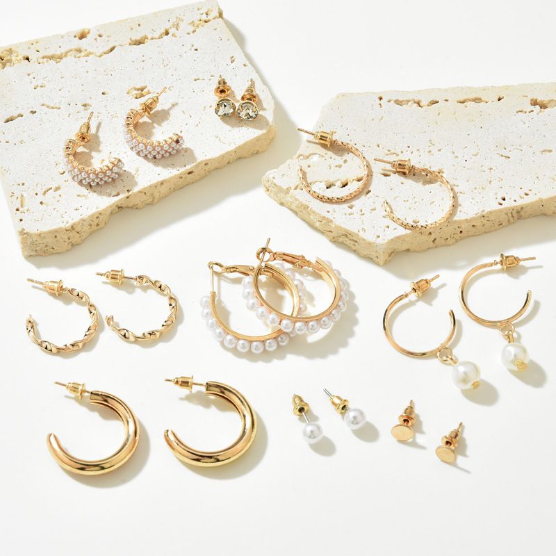 6 pairs/SETS popular Women Jewelry pearl ladies earrings creative French retro gold earrings set