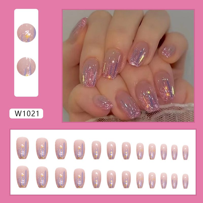 Short ballet glitter pink purple sequins aurora meteor false nails bursting star wear false nails