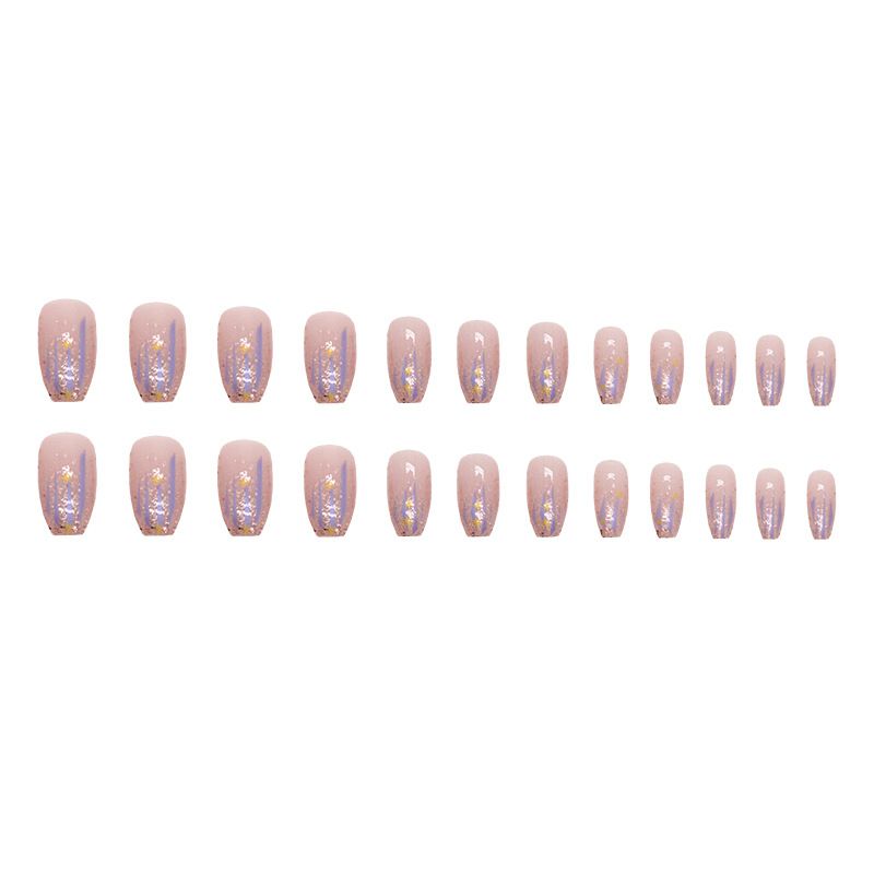 Short ballet glitter pink purple sequins aurora meteor false nails bursting star wear false nails