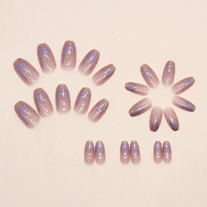 Short ballet glitter pink purple sequins aurora meteor false nails bursting star wear false nails