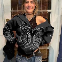 Y2k Skeleton Hoodies Women Gothic Black Zip Up Oversized Sweatshirts Female Retro Harajuku Hooded Jackets Streetwear