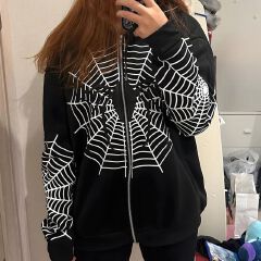 Y2k Skeleton Hoodies Women Gothic Black Zip Up Oversized Sweatshirts Female Retro Harajuku Hooded Jackets Streetwear