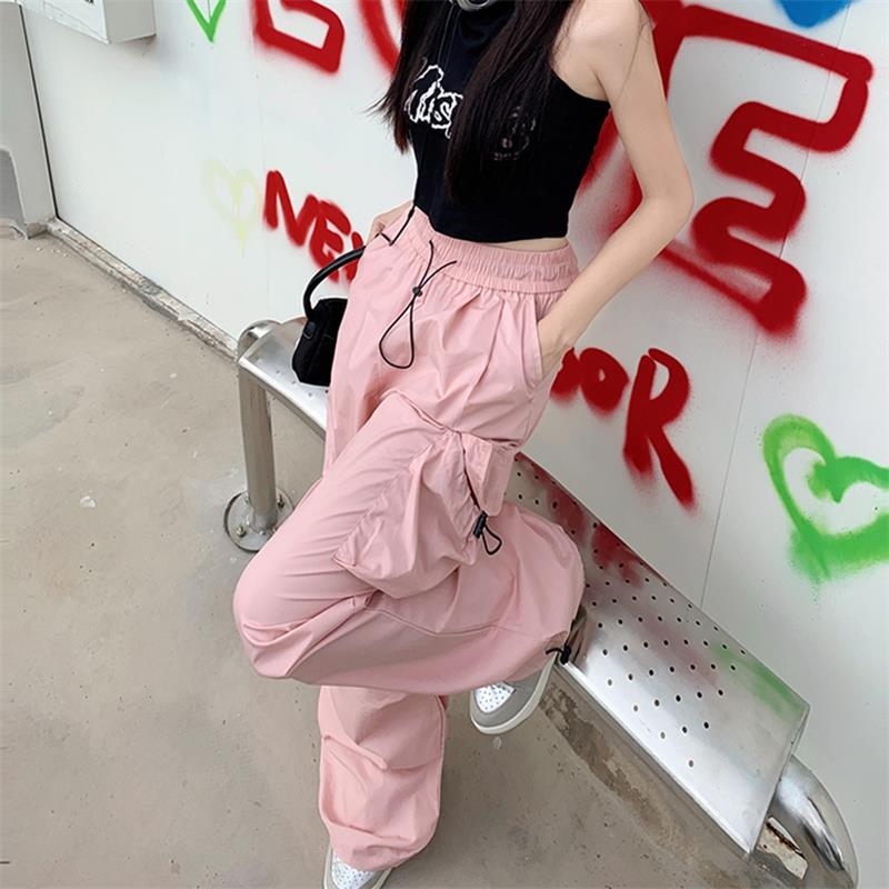 Y2K Parachute Black Pants Women Cargo Trousers Hippie Streetwear Oversize Pockets Straight-leg Leggings Harajuku Wide Leg Baggy Sweatpants