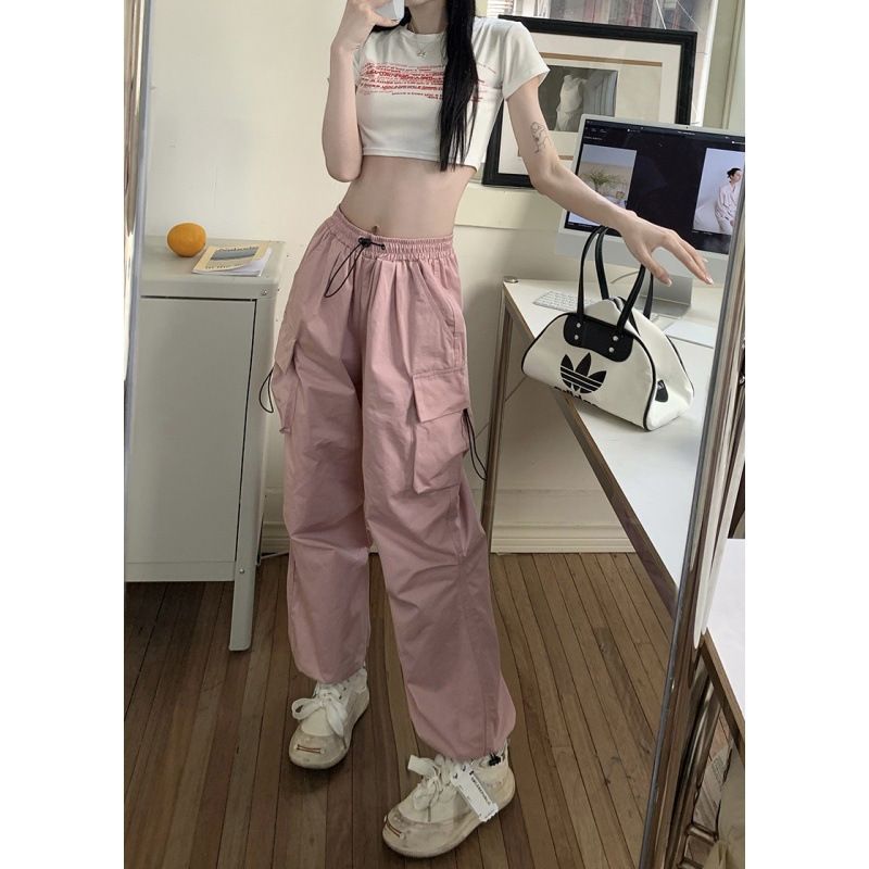 Y2K Parachute Black Pants Women Cargo Trousers Hippie Streetwear Oversize Pockets Straight-leg Leggings Harajuku Wide Leg Baggy Sweatpants
