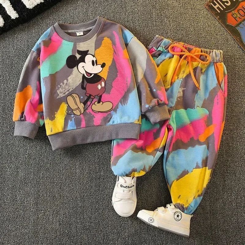 Fall Boys Mickey Mouse Set Baby Toddler Fashion Long Sleeve Boys Girls Cute Casual Sets Kids Clothes For Babies Aged 1-4 Years Old