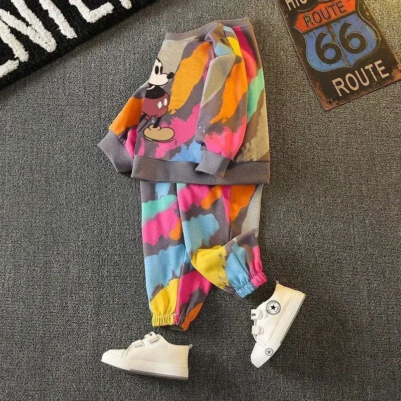 Fall Boys Mickey Mouse Set Baby Toddler Fashion Long Sleeve Boys Girls Cute Casual Sets Kids Clothes For Babies Aged 1-4 Years Old