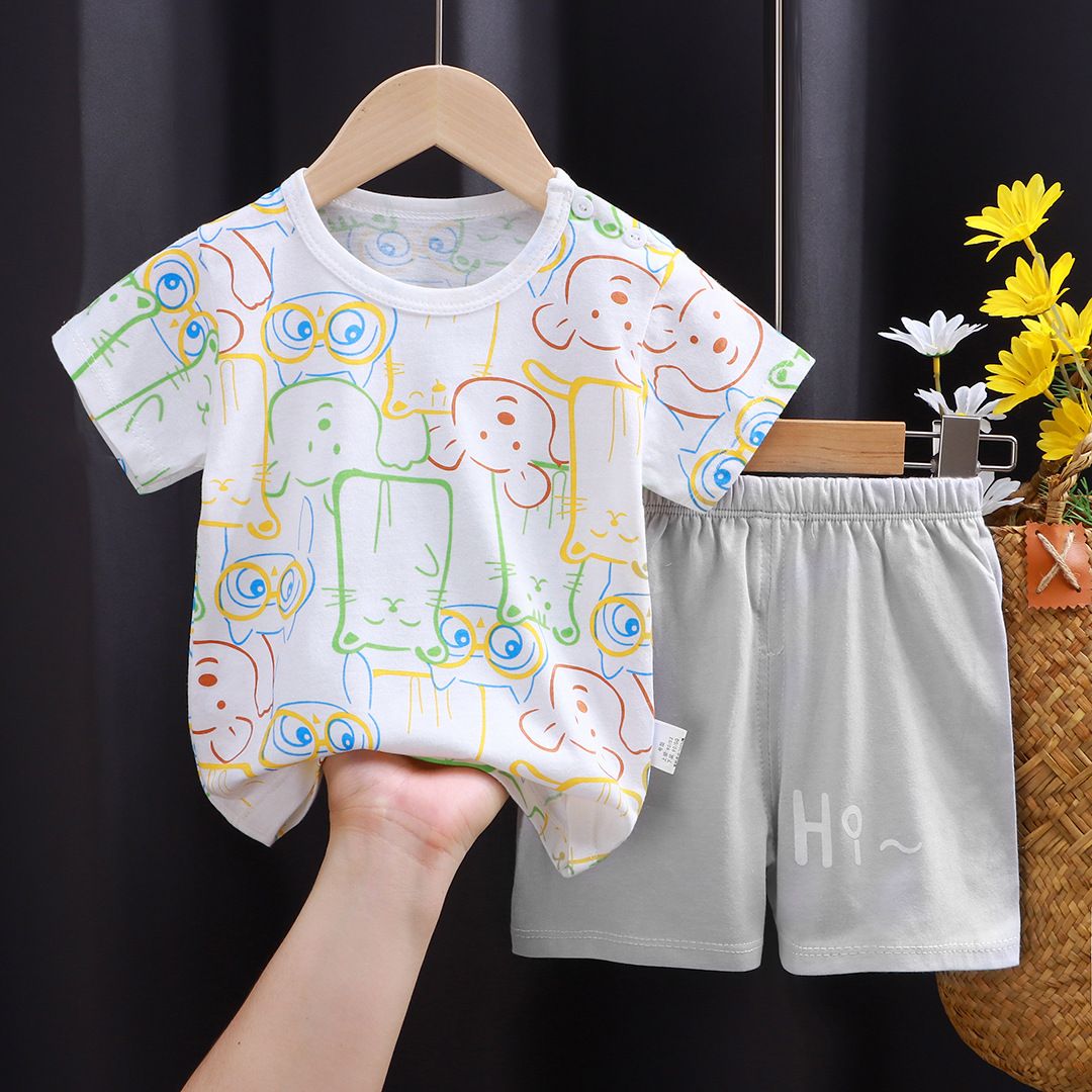 2-6 Years Baby Short Sleeved Suit Summer Clothing Cotton Cartoon Toddler Costume Outfits White Animal T-shirt Shorts 2piece Set Children's Clothes Set