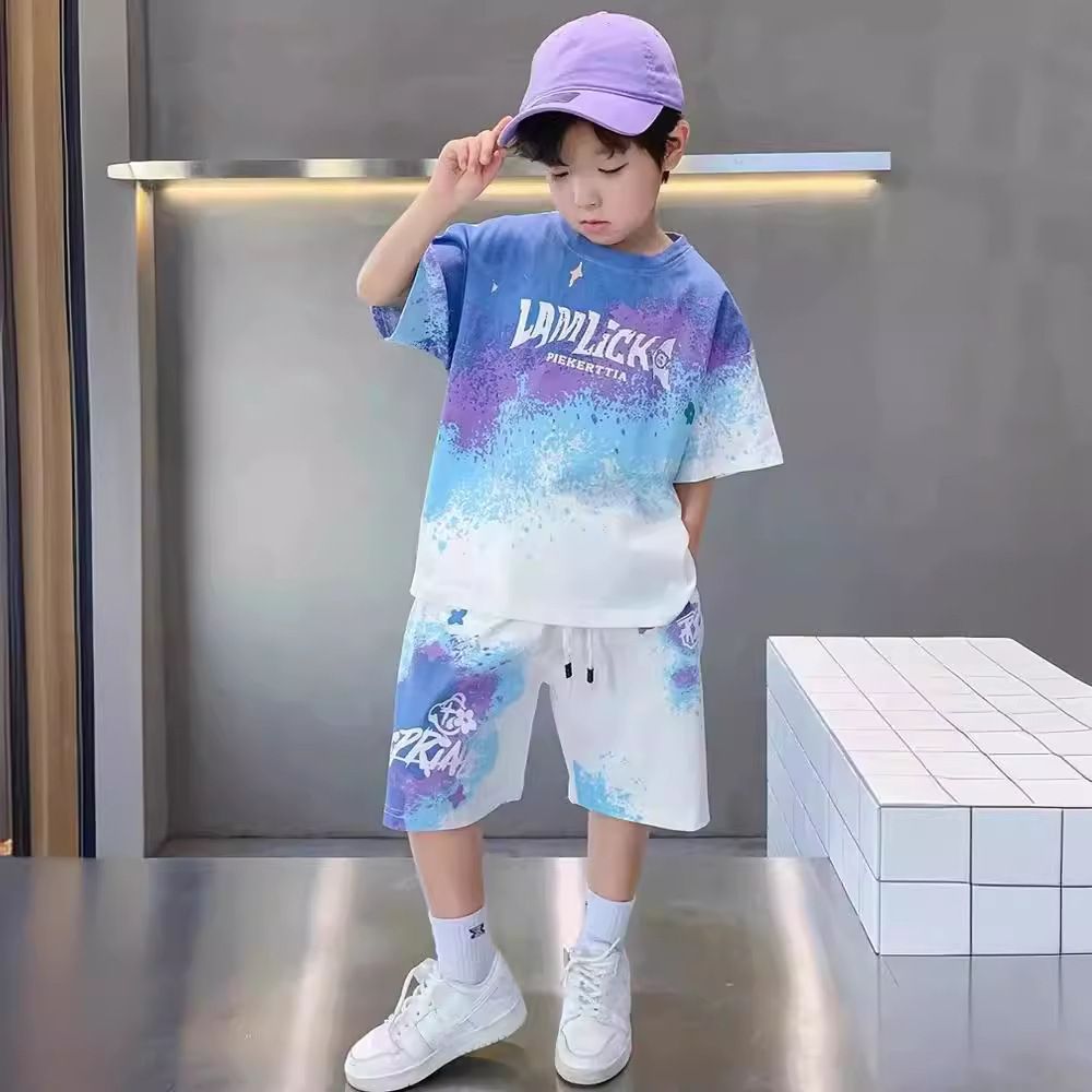 Boy Summer Set Big 5 15 Years Children Casual Football Basketball jerseys Top+Shorts 2Pcs Outfits  Teenager Fashion Short-sleeved Quick Drying Clothes Kids Sports Print Suit
