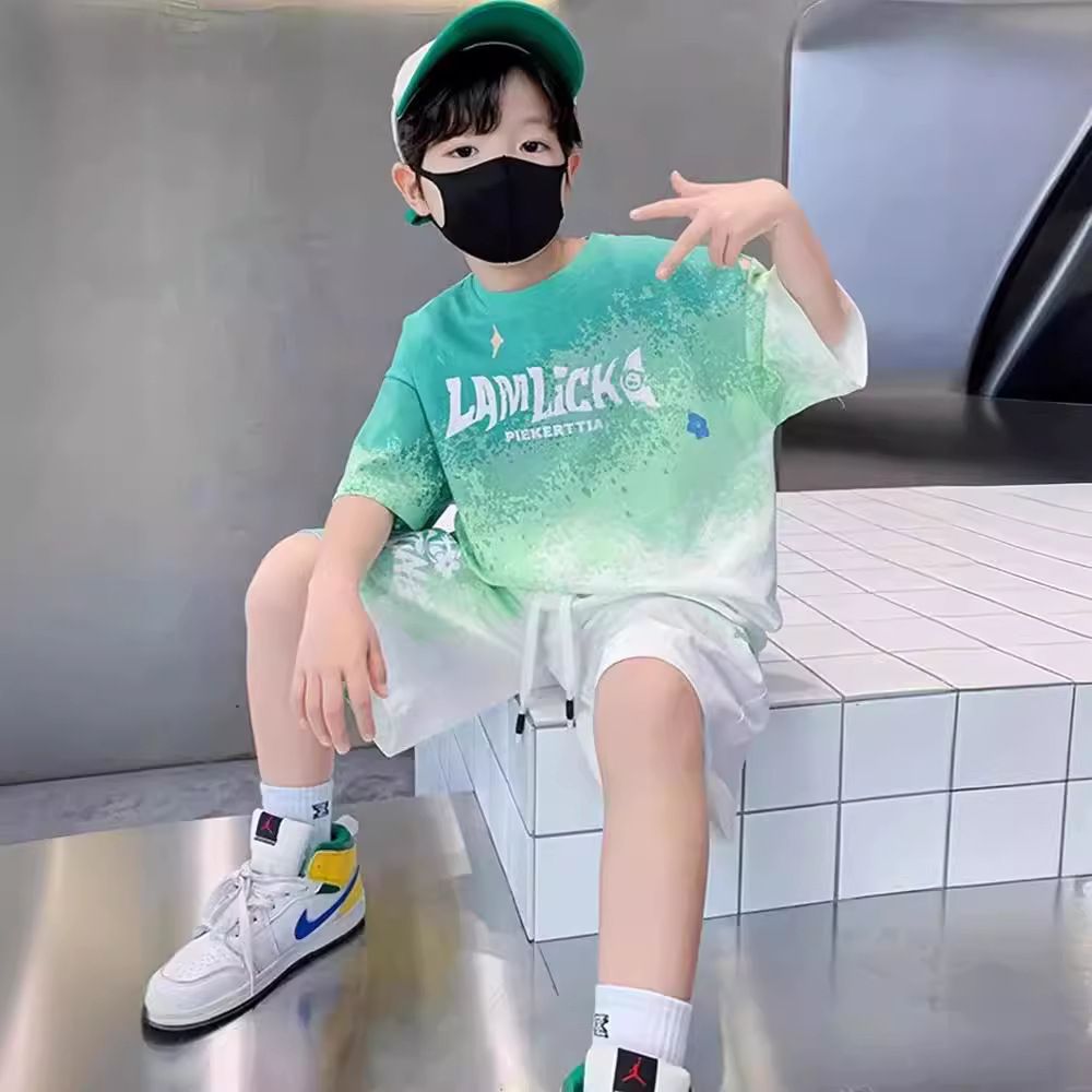 Boy Summer Set Big 5 15 Years Children Casual Football Basketball jerseys Top+Shorts 2Pcs Outfits  Teenager Fashion Short-sleeved Quick Drying Clothes Kids Sports Print Suit