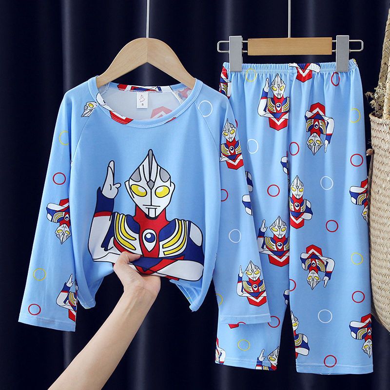 Kids Pajamas Set Long Sleeved 3-8 yrs Boys Home Clothing Outfits Ultraman Spiderman Cartoon Round Collar Casual Clothings Set