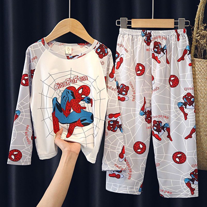 Kids Pajamas Set Long Sleeved 3-8 yrs Boys Home Clothing Outfits Ultraman Spiderman Cartoon Round Collar Casual Clothings Set