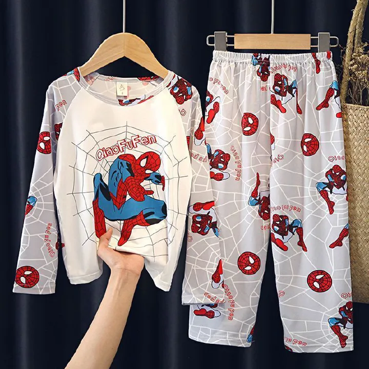 Kids Pajamas Set Long Sleeved 3-8 yrs Boys Home Clothing Outfits Ultraman Spiderman Cartoon Round Collar Casual Clothings Set