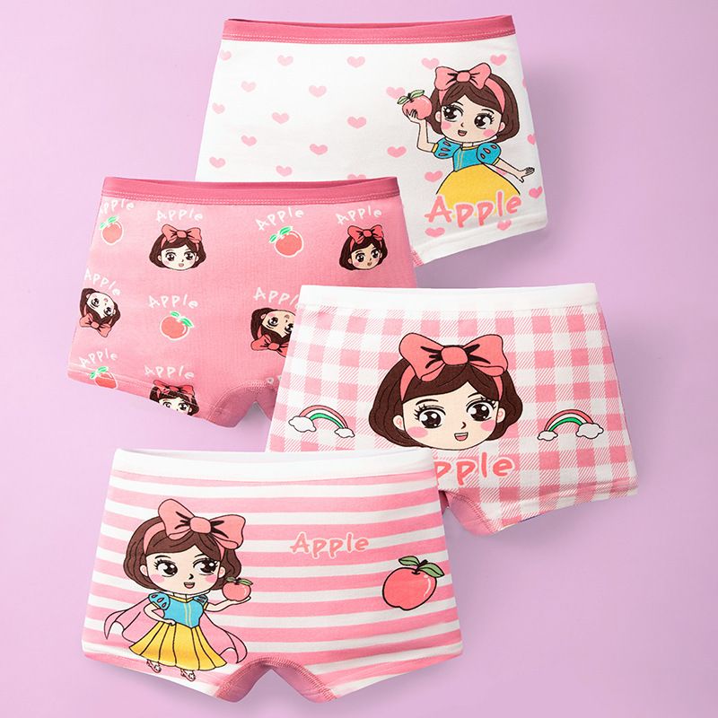 4pcs Baby Girl Children's Underwear Panties Cotton Boxer Kid's Brief Princess Print Breathable Soft Comfortable Children Underwear For 3-12T