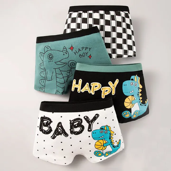 4pcs Children's Underwear Boy Toddler Panties Pure Cotton Boxer Brief Shorts Superman Cartoon Breathable Soft Comfortable Underpants For 3-12T