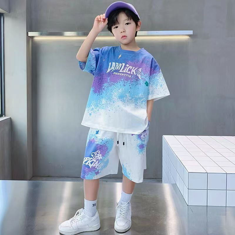 Boy Summer Set Big 5 15 Years Children Casual Football Basketball jerseys Top+Shorts 2Pcs Outfits  Teenager Fashion Short-sleeved Quick Drying Clothes Kids Sports Print Suit