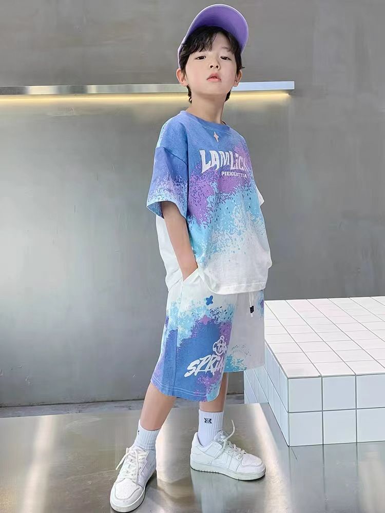 Boy Summer Set Big 5 15 Years Children Casual Football Basketball jerseys Top+Shorts 2Pcs Outfits  Teenager Fashion Short-sleeved Quick Drying Clothes Kids Sports Print Suit